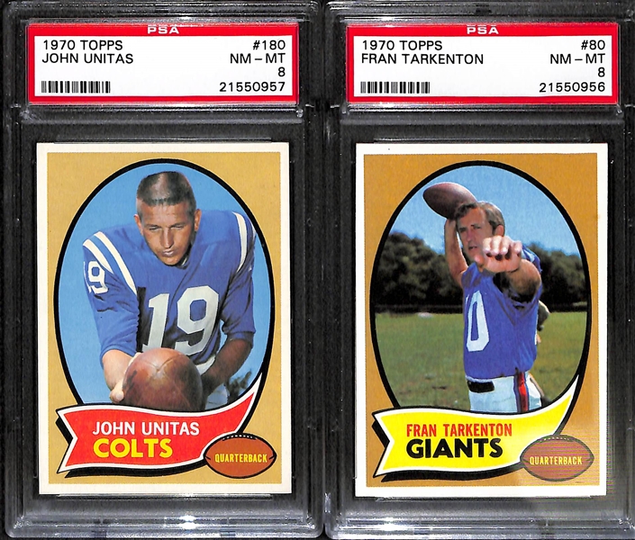 1970 Topps Football High Grade Lot - Includes #180 Johnny Unitas PSA 8 and #80 Fran Tarkenton PSA 8