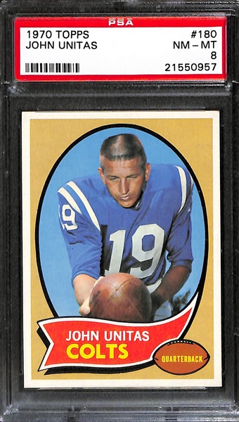 1970 Topps Football High Grade Lot - Includes #180 Johnny Unitas PSA 8 and #80 Fran Tarkenton PSA 8
