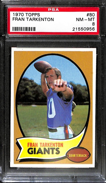 1970 Topps Football High Grade Lot - Includes #180 Johnny Unitas PSA 8 and #80 Fran Tarkenton PSA 8