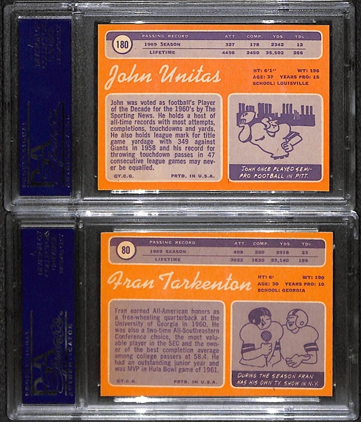 1970 Topps Football High Grade Lot - Includes #180 Johnny Unitas PSA 8 and #80 Fran Tarkenton PSA 8