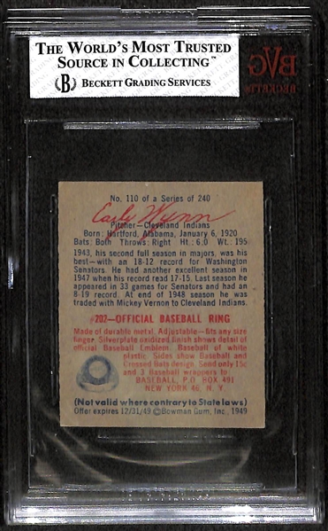 1949 Bowman #110 Early Wynn Rookie (HOF) High Grade BVG 7 (NM)