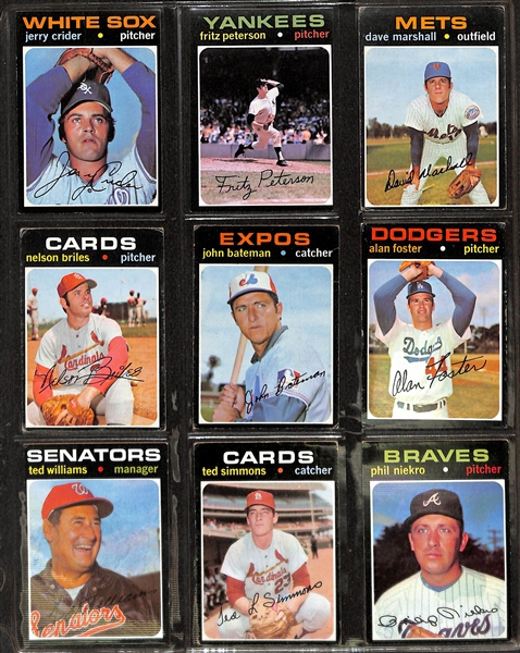 Lot of 470 Assorted 1971 Topps Baseball Cards w. Hank Aaron