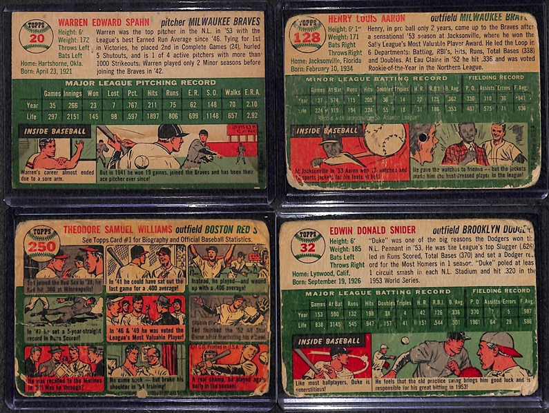 Lot of 4 - 1954 Topps Superstars w. Hank Aaron Rookie Card