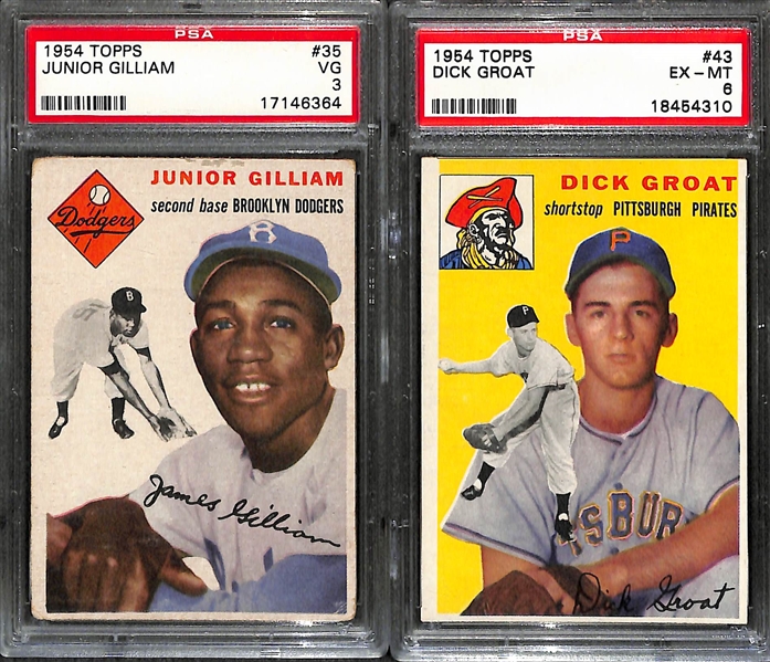 Lot of 74 Different 1954 Topps Baseball Cards w. Gilliam PSA 3 & Groat PSA 6