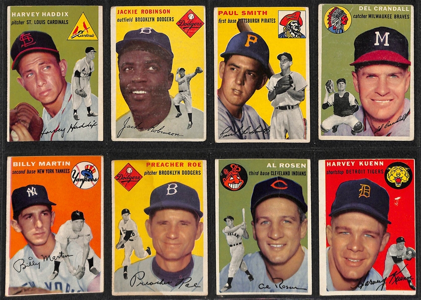 Lot of 74 Different 1954 Topps Baseball Cards w. Gilliam PSA 3 & Groat PSA 6