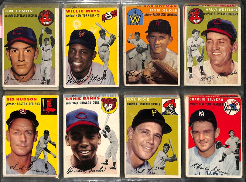 Lot of 108 Different 1954 Topps Baseball Cards w. Mays & Banks Rookie Card