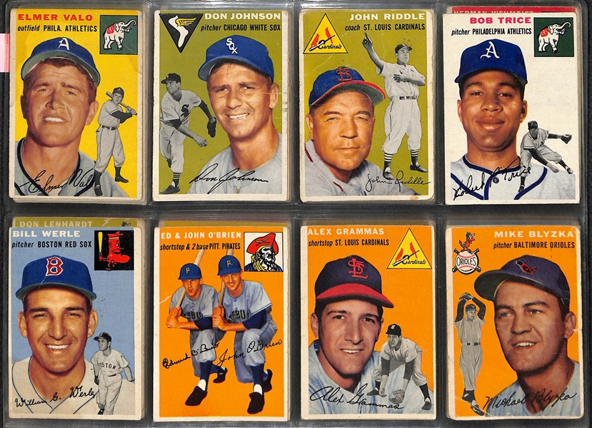 Lot of 108 Different 1954 Topps Baseball Cards w. Mays & Banks Rookie Card