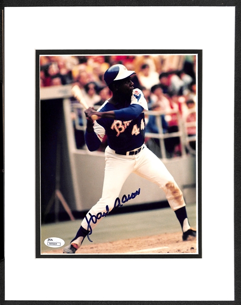 Hank Aaron Autographed 8x10 Photo (JSA) in an 11x14 Mat