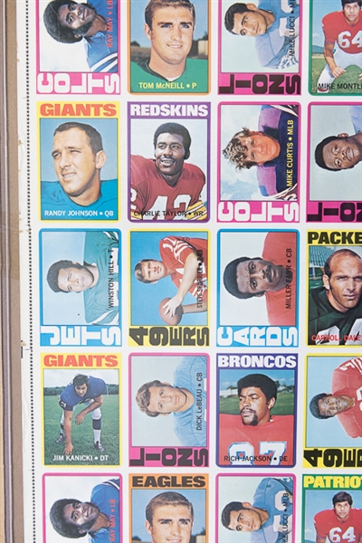 1972 Topps Football High Number Series Uncut Sheet w. Steve Spurrier RC & Joe Namath IA