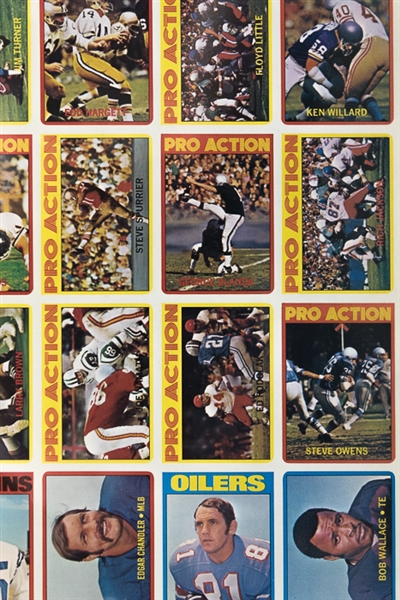 1972 Topps Football High Number Series Uncut Sheet w. Steve Spurrier RC & Joe Namath IA
