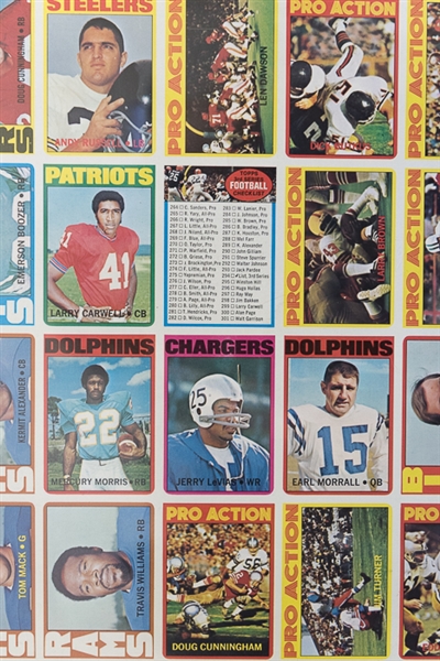 1972 Topps Football High Number Series Uncut Sheet w. Steve Spurrier RC & Joe Namath IA