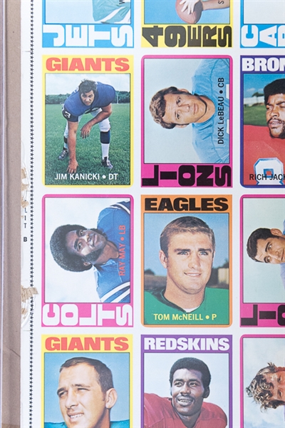 1972 Topps Football High Number Series Uncut Sheet w. Steve Spurrier RC & Joe Namath IA