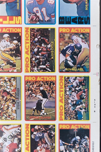 1972 Topps Football High Number Series Uncut Sheet w. Steve Spurrier RC & Joe Namath IA
