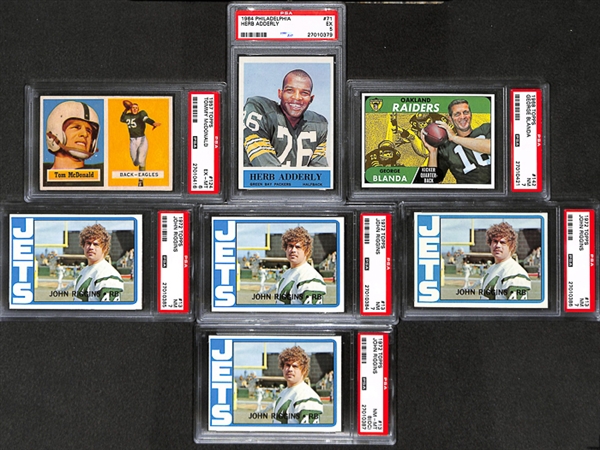 Lot of 7 1957-1972 Topps/Philadelphia Football Cards w. Tommy McDonald - PSA