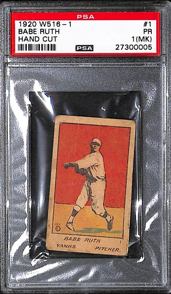 1920 W516-1 Babe Ruth Card #1 Strip Card - PSA 1(MK)
