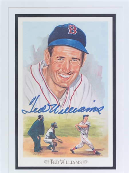 Framed & Autographed Mickey Mantle, Joe DiMaggio, and Ted Williams Perez Steele Postcards (JSA)