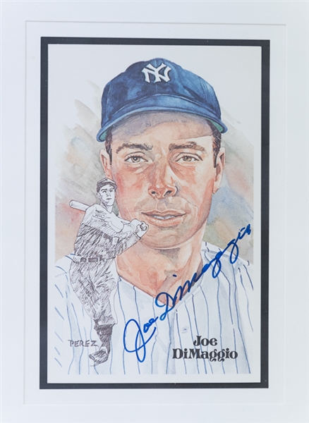 Framed & Autographed Mickey Mantle, Joe DiMaggio, and Ted Williams Perez Steele Postcards (JSA)
