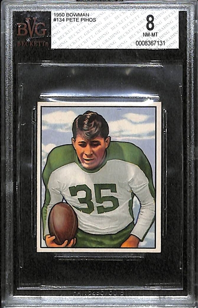 1950 Bowman #134 Pete Pihos (HOF) BVG 8 (NM-MT)