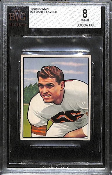 1950 Bowman #78 Dante Lavelli Rookie (HOF) BVG 8 (NM-MT)