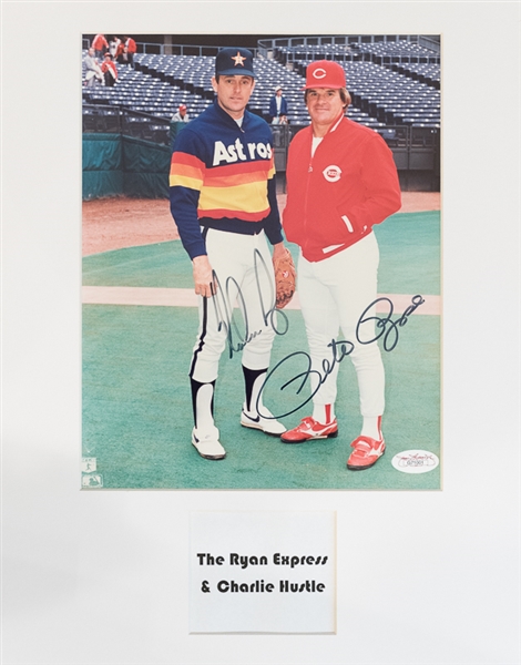 Pete Rose & Nolan Ryan Dual Signed Photo (JSA) in an 11x14 Mat