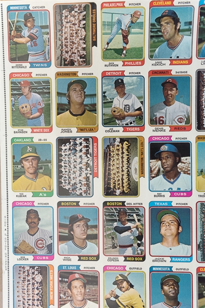 1974 Topps Baseball Uncut Sheet w. Hank Aaron