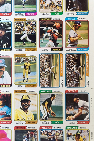 1974 Topps Baseball Uncut Sheet w. Hank Aaron
