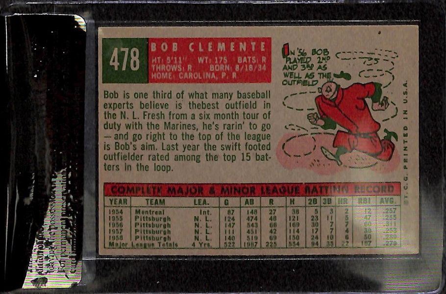 1959 Topps Roberto Clemente Card #478 BVG 3.5