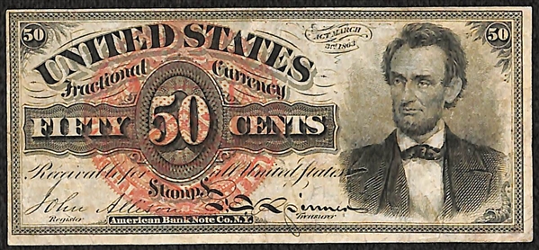 1863-1869 Lincoln 50 Cent Fractional Currency FR 1374 - VF Grade - Scarce