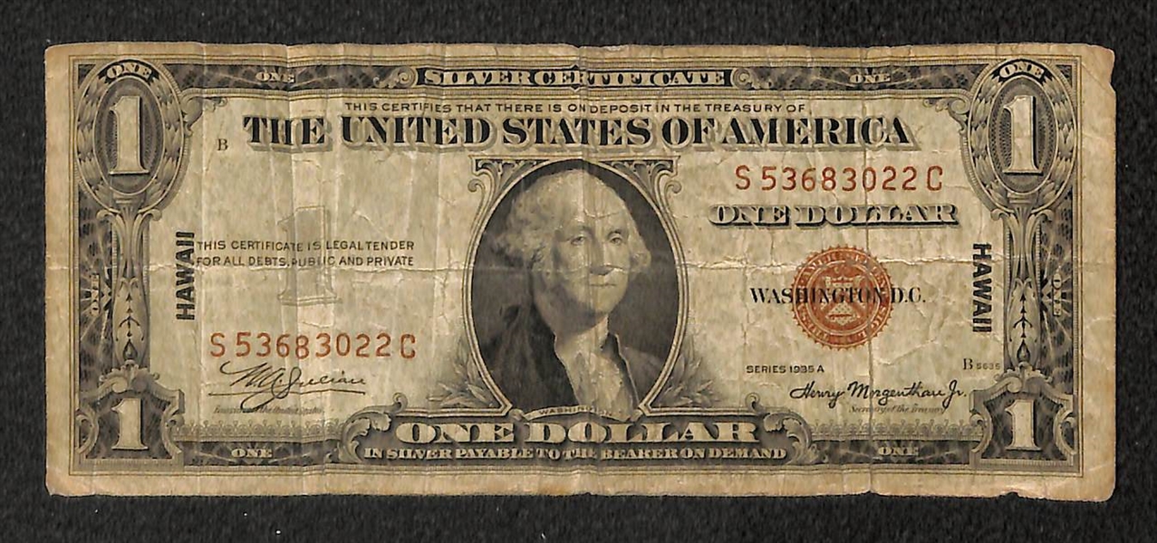 US 1935 Hawaii Silver Certificate & 1940s Japanese Burma Occupation Currency