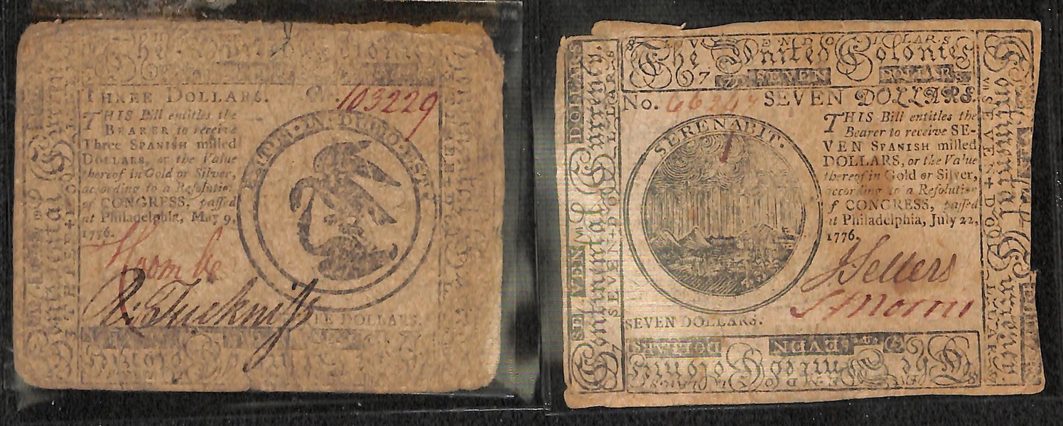 Lot of 14 Colonial Currency Notes circa 1770 (1), 1776 (12), & 1778 (1)