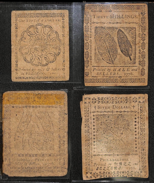 Lot of 14 Colonial Currency Notes circa 1770 (1), 1776 (12), & 1778 (1)
