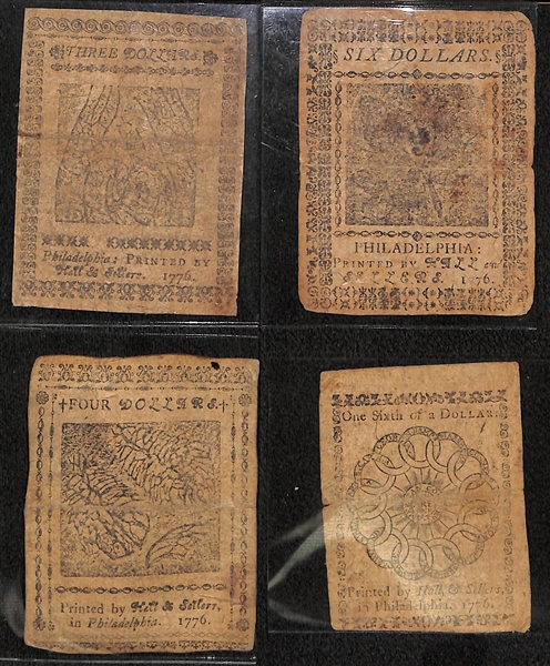 Lot of 14 Colonial Currency Notes circa 1770 (1), 1776 (12), & 1778 (1)
