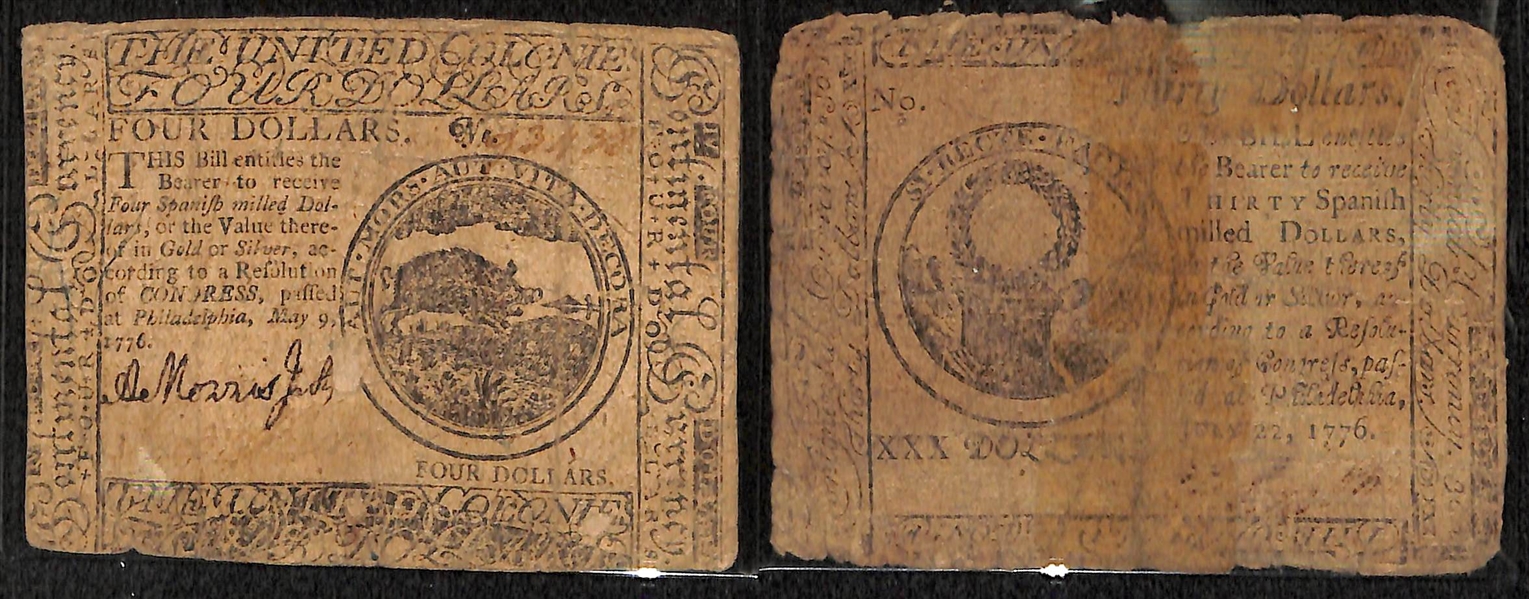 Lot of 14 Colonial Currency Notes circa 1770 (1), 1776 (12), & 1778 (1)