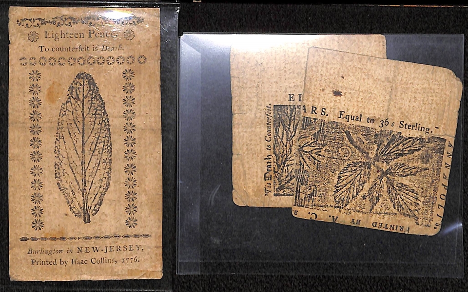 Lot of 14 Colonial Currency Notes circa 1770 (1), 1776 (12), & 1778 (1)