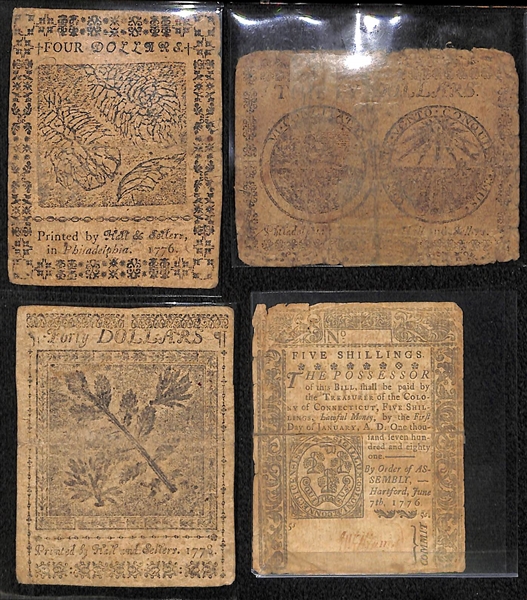 Lot of 14 Colonial Currency Notes circa 1770 (1), 1776 (12), & 1778 (1)