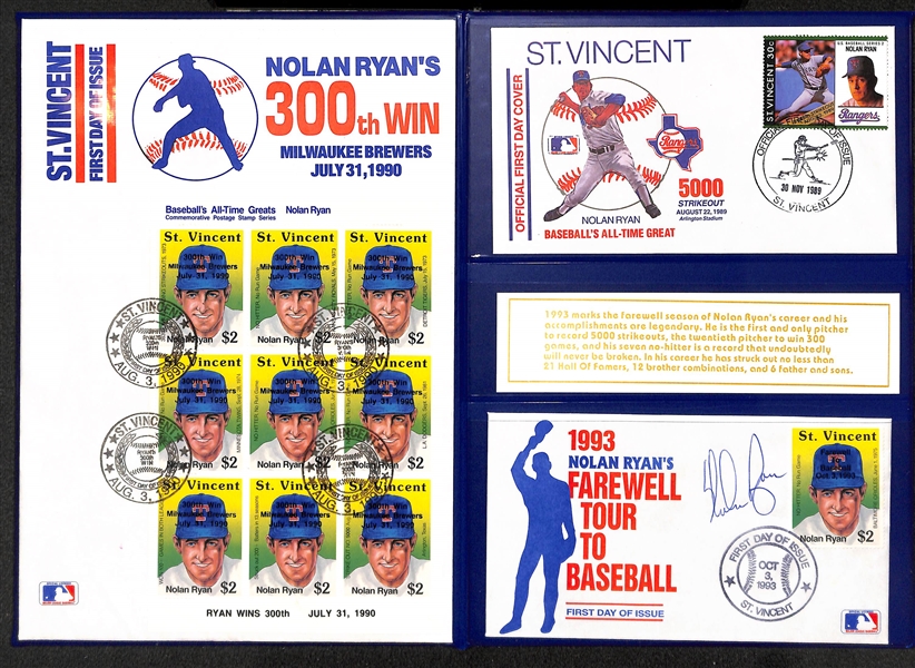 Lot of (2) 1993 Nolan Ryan Farewell Tour Booklets w/ Autographed FDCs (2 Autographs)