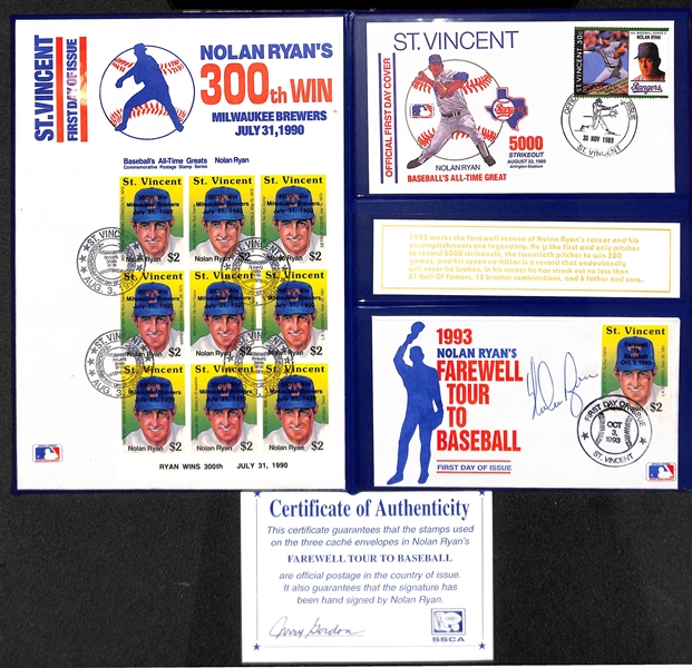 Lot of (2) 1993 Nolan Ryan Farewell Tour Booklets w/ Autographed FDCs (2 Autographs)