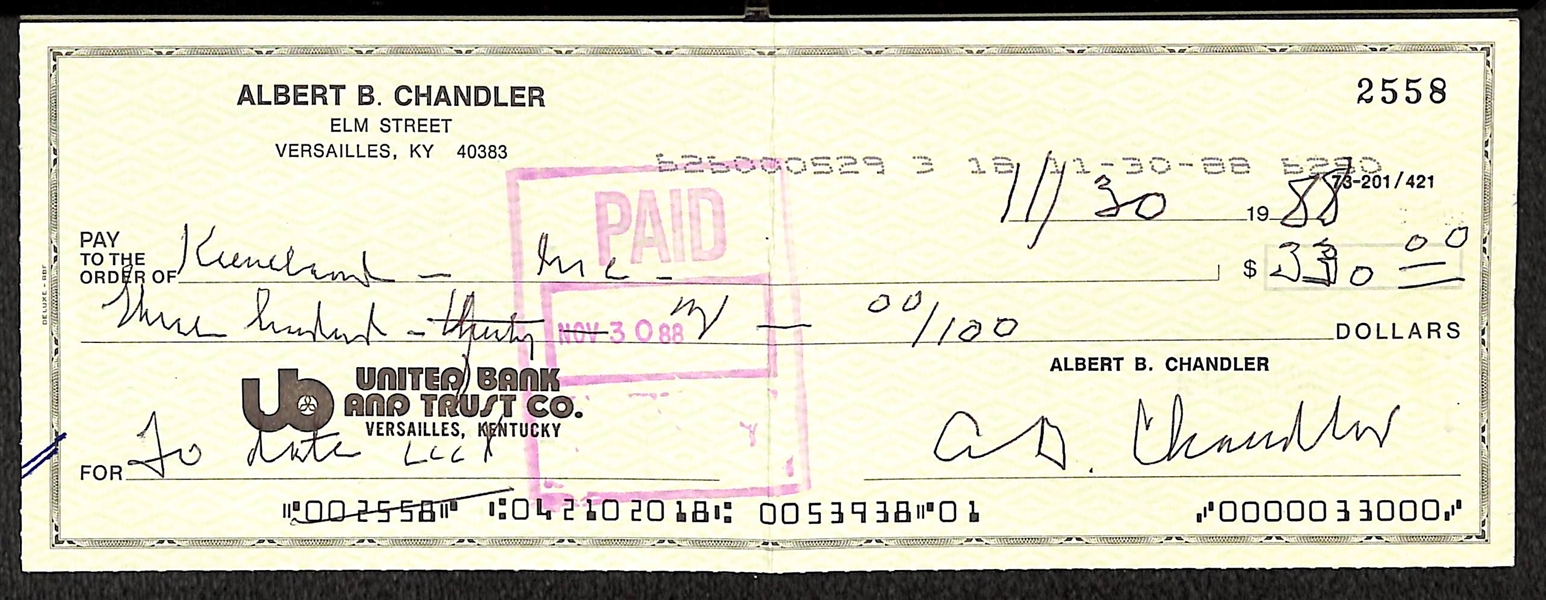 Happy Chandler (HOF) and Sal Maglie Signed Checks