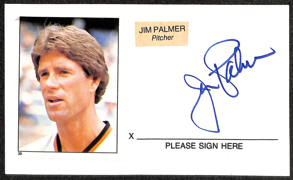 Lot of (4) Signed Baseball Index Cards (Nolan Ryan, Pete Rose, Jim Palmer, and Gaylord Perry)