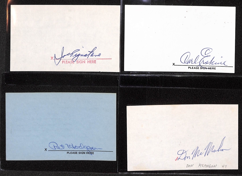 Lot of (14) Baseball Player Signed Index Cards (Mize, Colavito, Palmer, Erskine, Burdette, rare Lindsey Nelson, +)