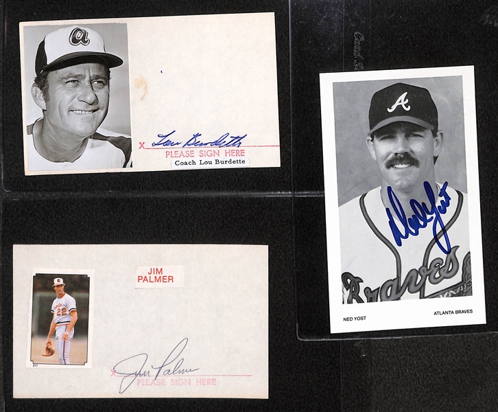 Lot of (14) Baseball Player Signed Index Cards (Mize, Colavito, Palmer, Erskine, Burdette, rare Lindsey Nelson, +)