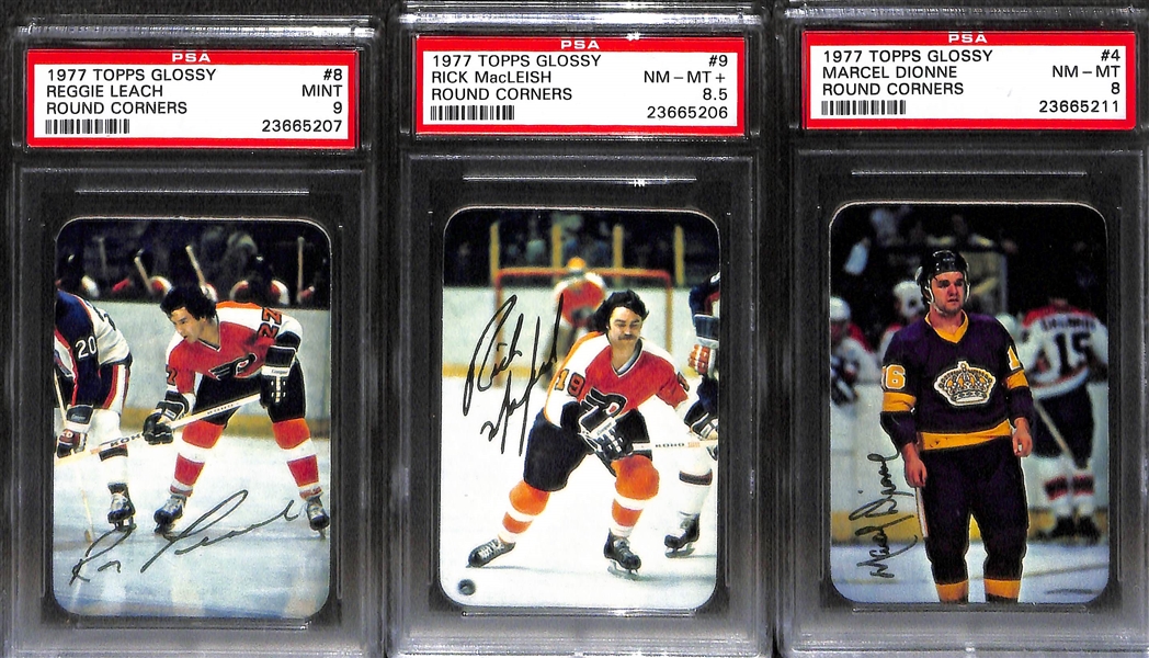 Lot of (14) 1976 and 1977 Topps Glossy Hockey Cards - PSA Graded 8-9