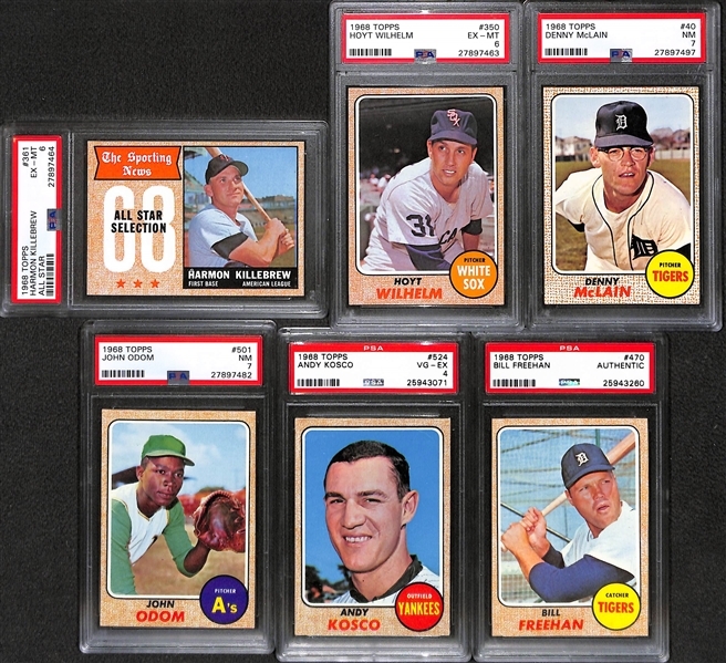 Lot of (18) 1968 Topps Baseball Cards - PSA Graded!