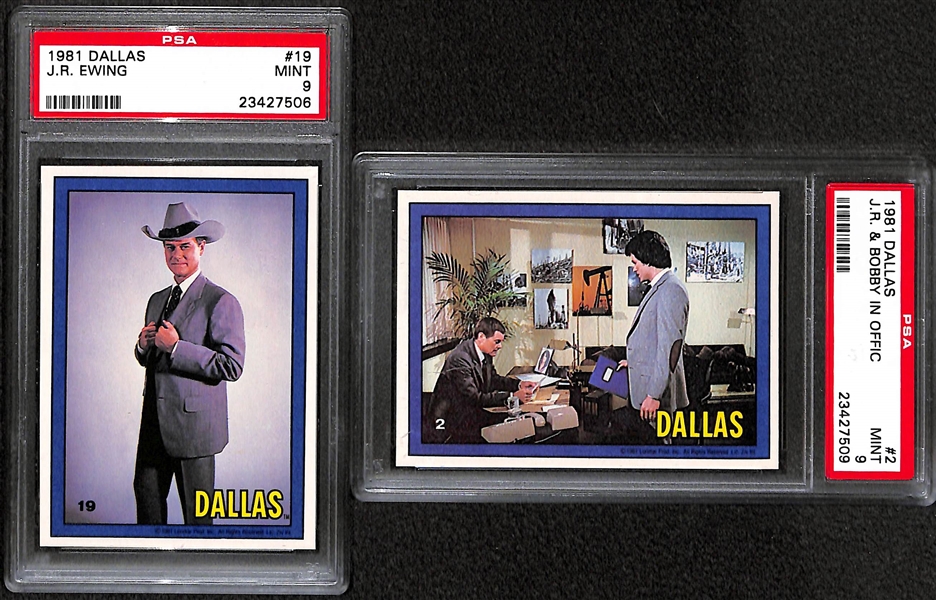 Lot of (16) 1981 Donruss Dallas Cards Featuring Larry Hagman as JR Ewing - All PSA 9 Mint!