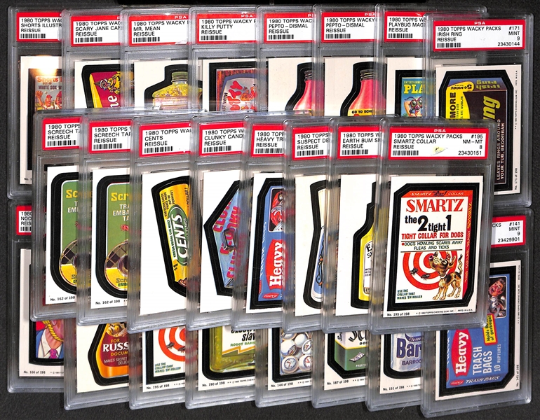 Lot of (24) 1980 Topps Wacky Pack Stickers - All PSA Graded 8 & 9
