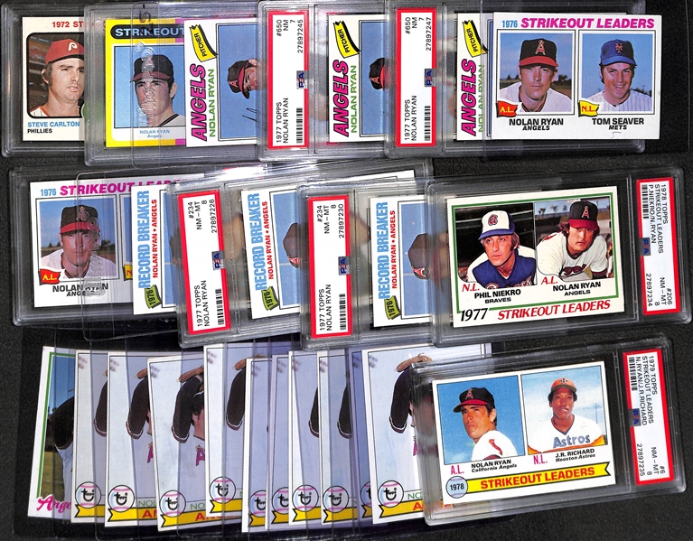 Lot of (24) Assorted High-End Topps Nolan Ryan Cards from 1973-1979 - Many PSA Graded 7 & Up