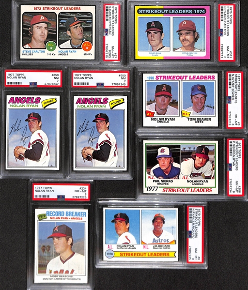 Lot of (24) Assorted High-End Topps Nolan Ryan Cards from 1973-1979 - Many PSA Graded 7 & Up