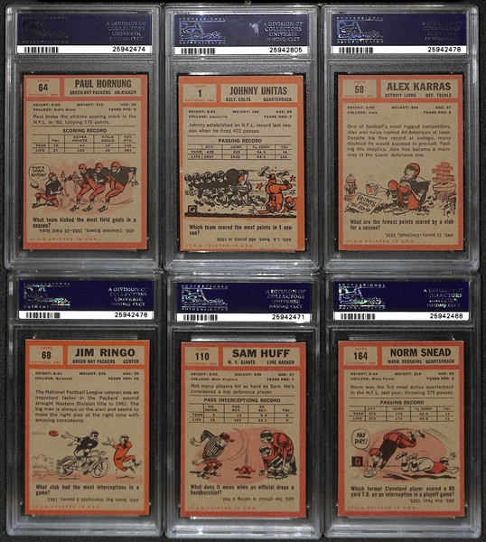 Lot of (6) 1962 Topps Football Star Cards -  PSA Graded Lot - w. Paul Hornung PSA 5