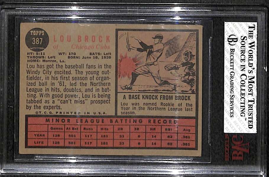 1962 Topps #287 Lou Brock Chicago Cubs Rookie Graded BVG 5 EX 