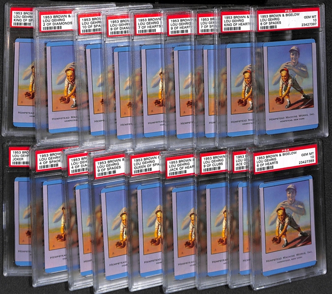 (18) 1953 Brown & Bigelow Lou Gehrig Playing Cards - All PSA 10 Gem Mint